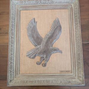 Riley F Napier Hand Carved Vintage Wood Eagle Framed Wall Art on Linen